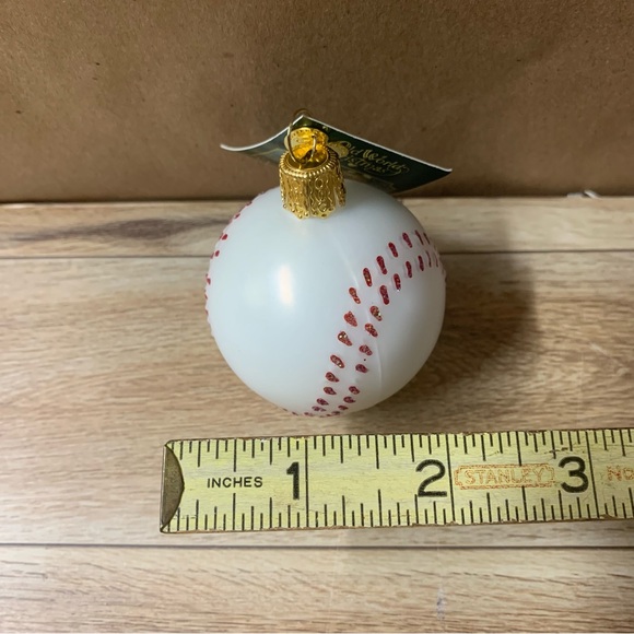 New! Old World Christmas Baseball Tree Ornament Glass White Red - Picture 7 of 7